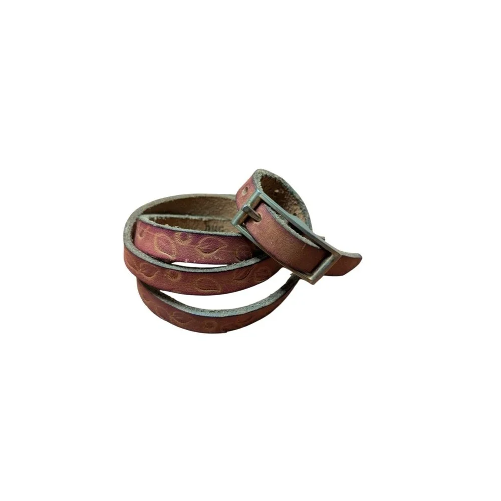 Vintage Tooled Leather Skinny Belt Floral Embossed Boho Wrap nature western